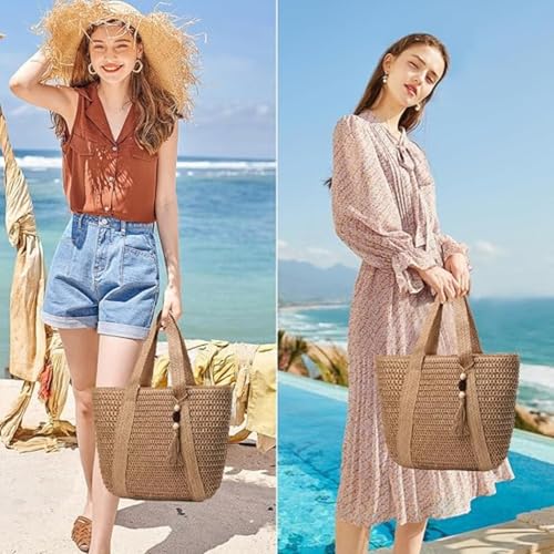 Bolso de playa de paja calado para mujer miniatura 2