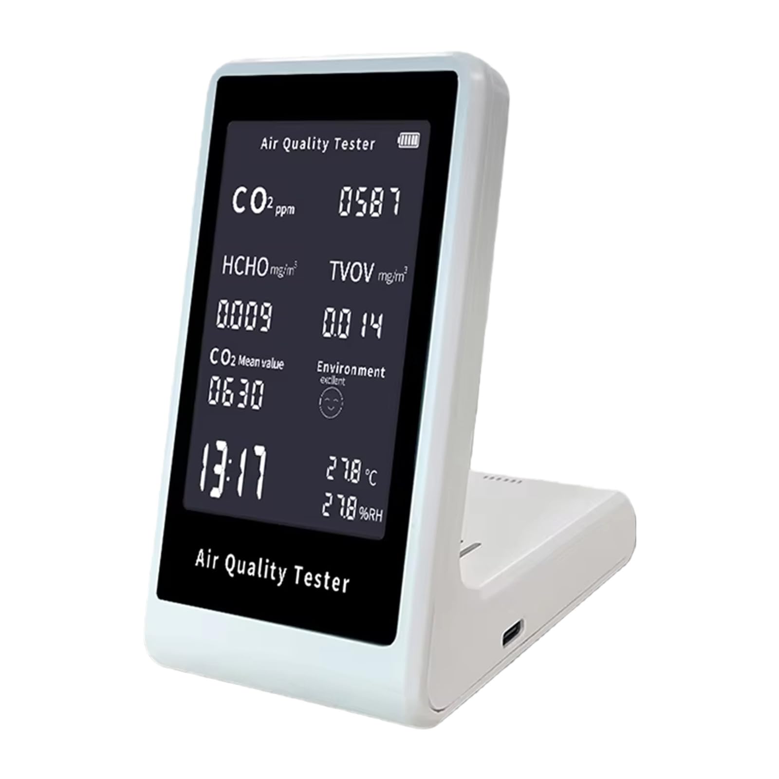 Air Monitor 5 in 1 Indoor CO2 Detector Formaldehyde HCHO TVOC Tester LCD Temperature Humidity Tester Air for Home