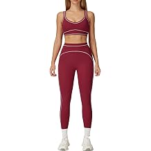 Womens 2 Piece Workout Sets Sports Bra High Waist Leggings Gym Yoga Outfits Contrast Trim Activewear