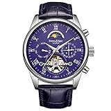 SWAN AND EDGAR Complexity Designer-Herren-Armbanduhr mit Tag-Nacht-Anzeige, Tag-, Datums- und Geschäftsviertel, Lederarmband, analoge Herren-Armbanduhr mit 5 Jahren Garantie, Silver Blue