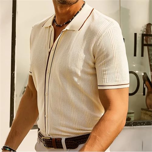 Men's Button Down Knitted Polo Shirt Retro Streetwear Solid Color Long Sleeve Patchwork Knitwear3
