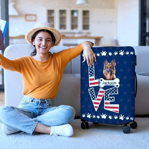 Custom Dog Luggage Cover Suitcase Protector Schnauzer Miniature with American Flag LOVE Design Washable Travel Suitcase Cover Fits 18-32 Inch Luggage3
