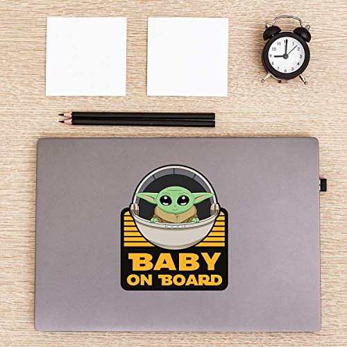 Super Cute 2 Pack Baby Yoda On Board 5x4 – Vinyl Decal Stickers for Car, Refrigerator, Luggage, Vehicle, Window, Bumper, Laptop, MacBook