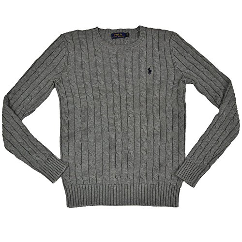 Polo Ralph Lauren Womens Cable Knit Crew Neck Sweater (Fawn Grey, Small)