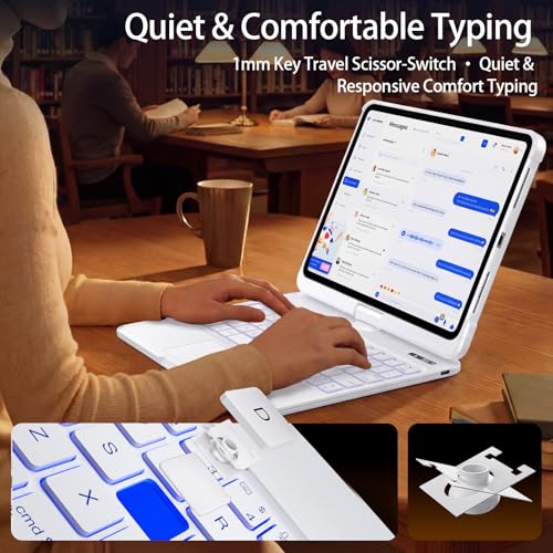 Image of Keyboard Case for Air 13 Inch M4 /M3 /M2 2026 /2025 /2024 & iPad Pro 12.9 inch 3-6 Gen, iPad Case with Keyboard Multi-Touch Trackpad, 360 Rotating Stand, 7-Color 3-Level Backlit, Pencil Holder, White