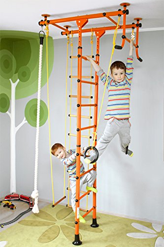 NiroSport FitTop M1 Spalliera Ginnastica per Bambini Svedese, Sicurezza Testata, Facile Installazione, Carico Massimo Fino a ca. 130 kg, Made in Germany (Arancione, Altezza del soffitto 240-290 cm)