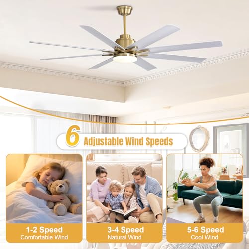 Image of Sofucor 66 Inch Smart Ceiling Fans with Lights, Indoor /Outdoor Ceiling Fan with Light and Remote, Work with Alexa /Google, Reversible DC Motor, White Ceiling Fan Light for Living Room Bedroom Patio