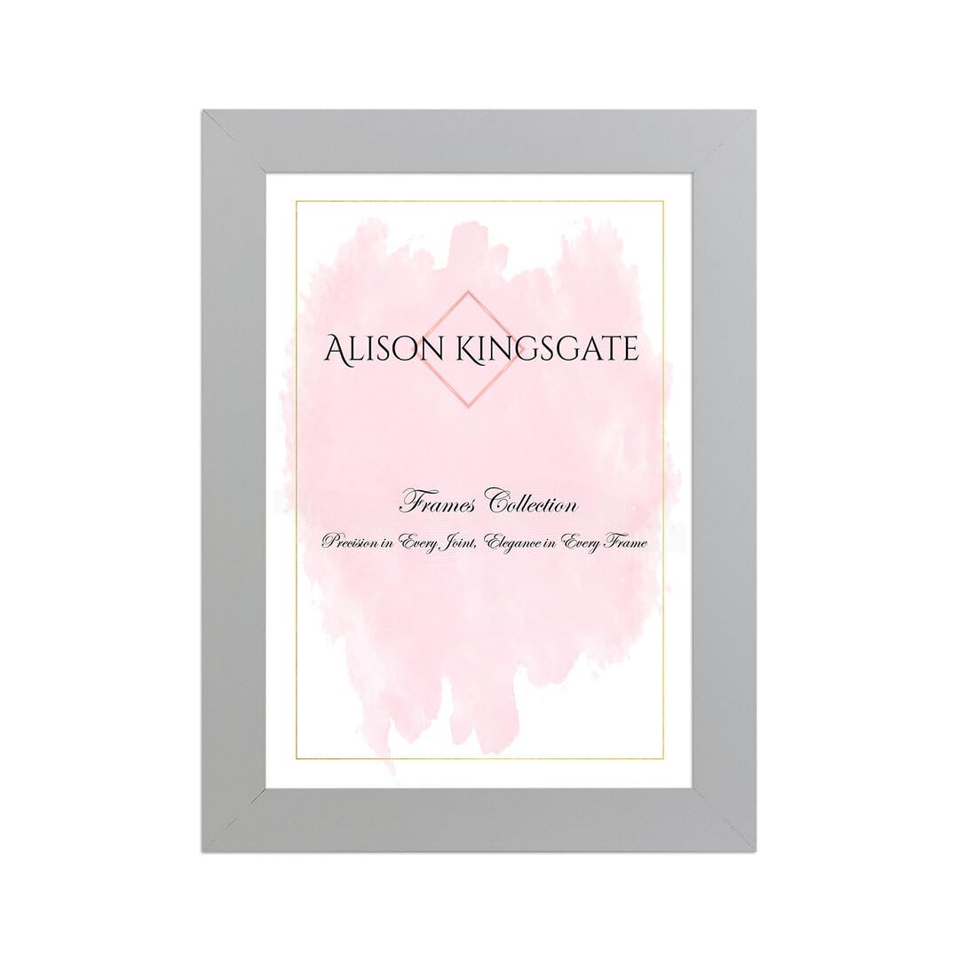 Alison Kingsgate Modern A4 Silver- Picture Frame - Engineered Wood Photo Frame with Shatterproof Perspex Front - Ideal for Posters, Certificates & Artwork - Wall Mount or Tabletop Display