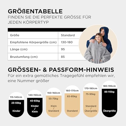 BEDSURE Hoodie Decke mit Ärmeln - Kuschelpullover als Geschenke für Frauen - Tragbare Decke zum Anziehen Erwachsene Kuscheldecke mit Ärmeln Weich Warm Geschenke für Freundin Mütter, Grau 95x85 cm