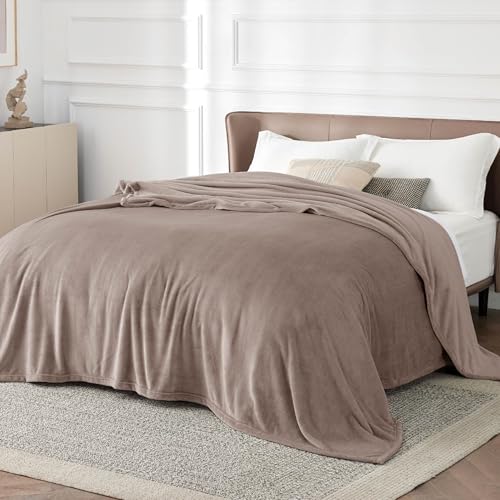Image of Bedsure GentleSoft Fleece Bed Blankets Queen Size Mocha Brown - Soft Lightweight Plush Fuzzy Cozy Luxury Blanket Microfiber, 90x90 inches