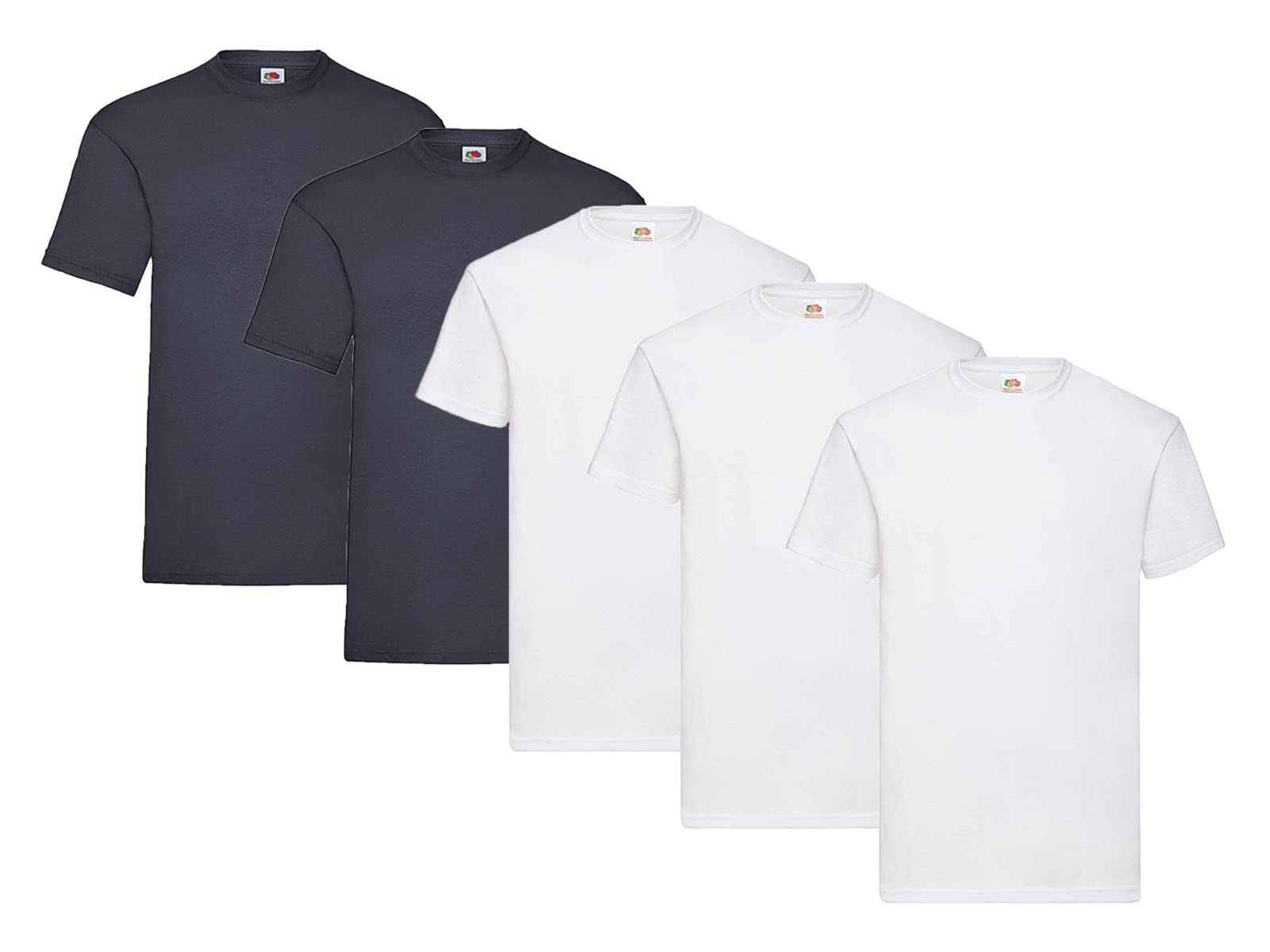 Fruit of the Loom Pack of 5 value weight T-shirts, 3 x White + 2 x Deep Navy + 1 Hl Purchase Notepad, L