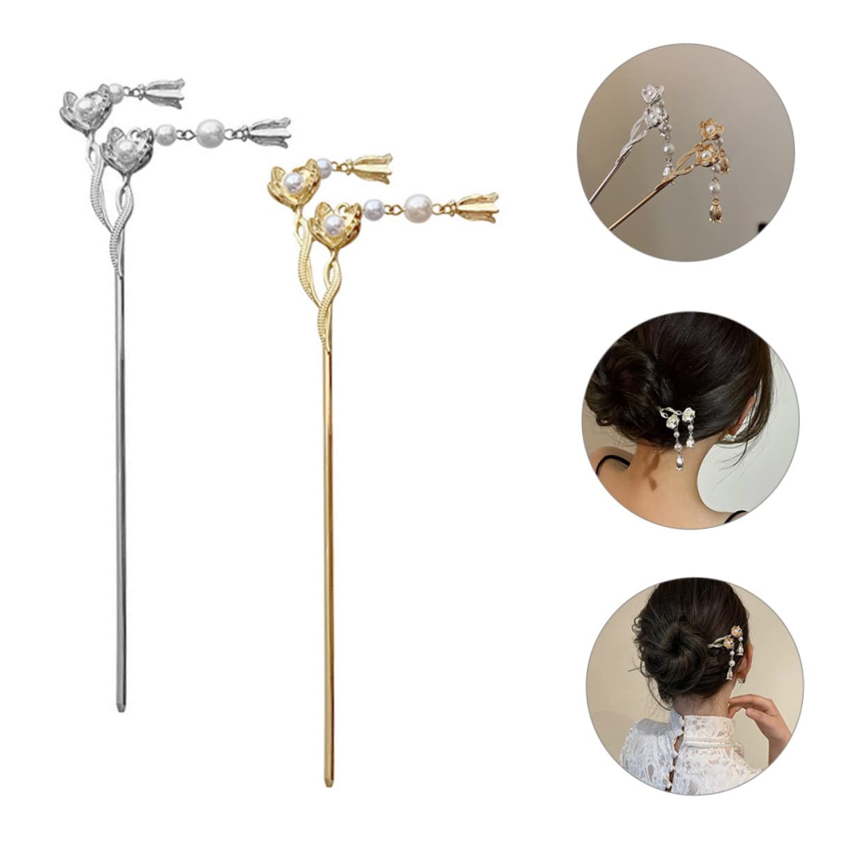 minkissy 10pezzi Forcine Per Stile Cinese Con Fiori e Perle Eleganti Accessori Per Acconciature Sposa e Bun Per Donne e Ragazze