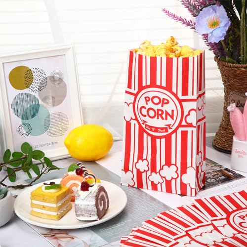 Image of 1200 Pcs Paper Popcorn Bags Bulk 2 oz Large Flat Bottom Boxes Red and White Disposable Container Sleeve Movie Night Popcorn Bucket for Retro Movie Themed Party Carnival Supplies (Red and White)
