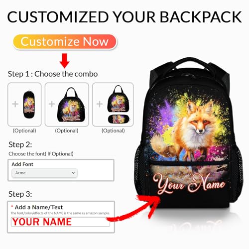 Personalized Backpack for School - Fox Backpacks for Girls Boys - 17 Inches Large Capacity Custom Animals Bookbag for Kindergarten Preschool Elementary2
