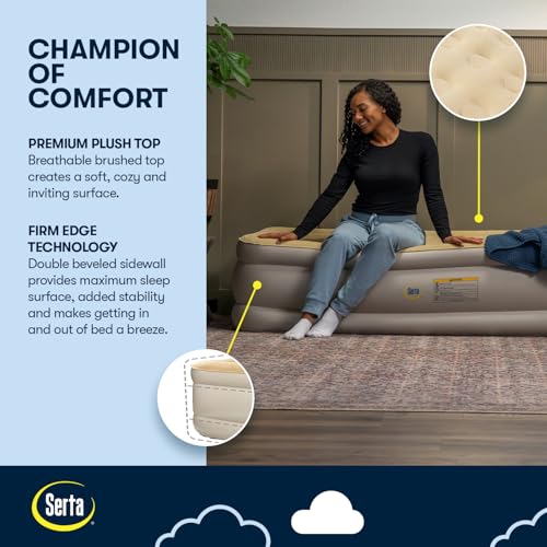 Image of Serta Raised Air Mattress with Never Flat Pump | Luxury Inflatable Mattress with Built in Air Pump to Ensure a Good Night's Rest | Heavy Duty Blow Up Mattress with Self Inflating Pump