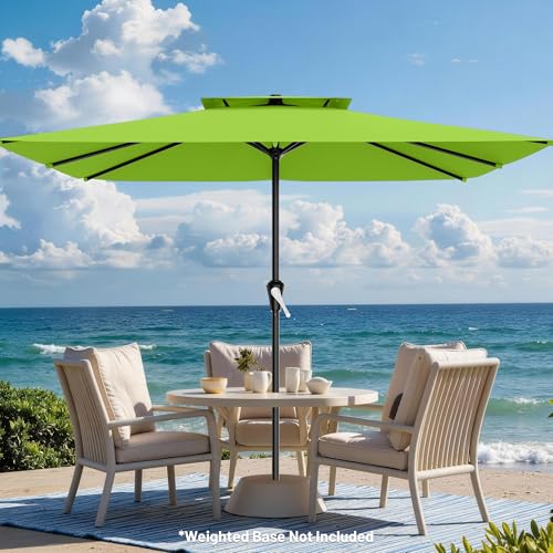 Image of AreShark 8'x10' 2 Tiers Rectangular Patio Umbrella - Outdoor Umbrella Waterproof UV Protection, Market Table Umbrella w /Crank for Pool, Backyard, Deck(Apple Green)