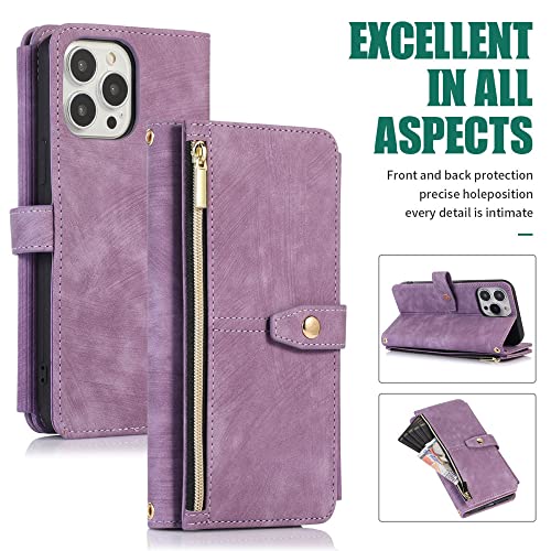 Housse en cuir violet antichoc pour iPhone 12 Pro Max coque zippée protégeant écran et cartes