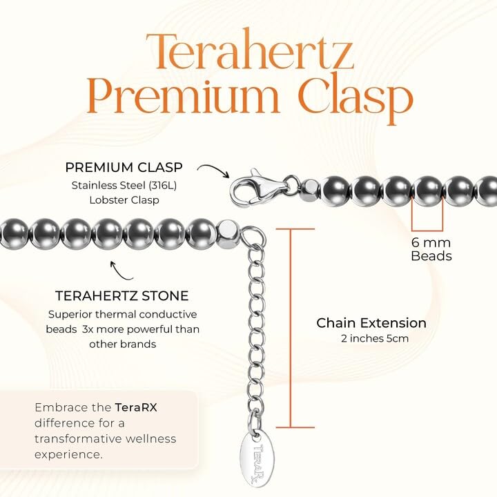 Terahertz Beaded Necklace – 100% Authentic Terahertz Stone Necklace for Women and Men with 6MM Beads – 18" Inch + 2" Adjustable Extension4