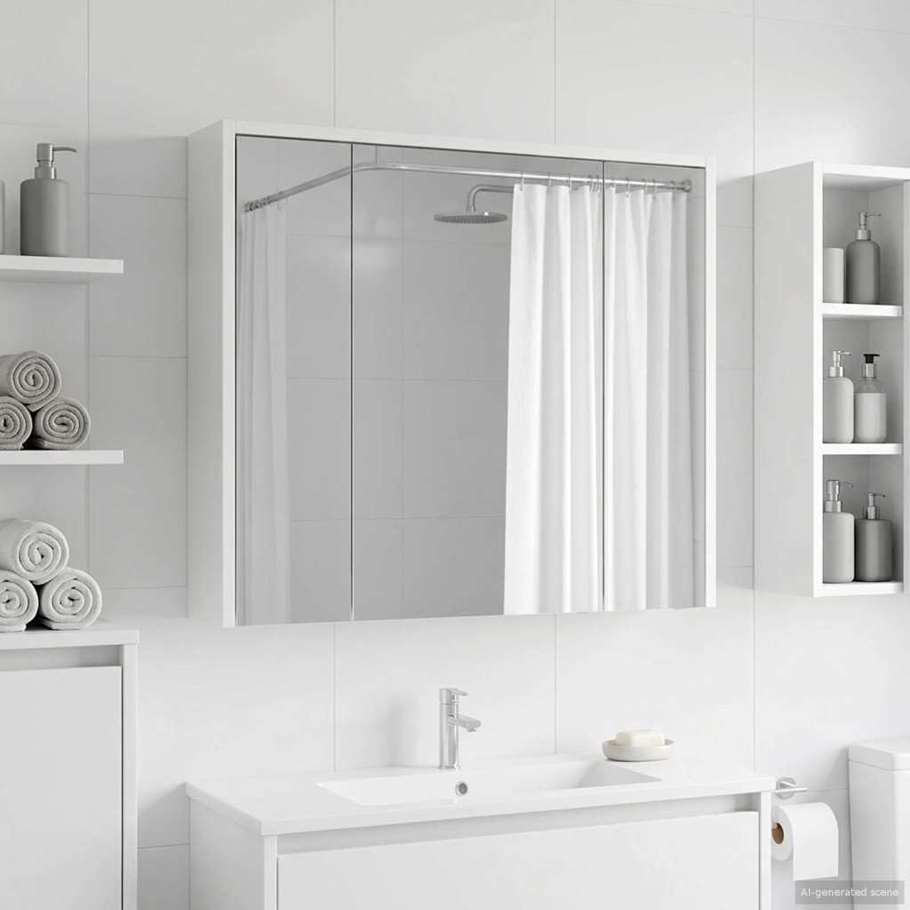 Armadietto da bagno con specchio in legno bianco, 73,5 x 16 x 62,5 cm, con ripiani regolabili, montaggio a parete, per mobili da bagno e salvaspazio nella stanza degli ospiti e nella