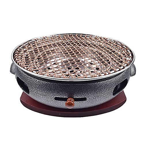 Parrilla multifuncional de carbón, parrilla de carbón fundido sin humo con bandeja de madera, multicolor, 32 x 10,5 cm, para camping y picnic (B)