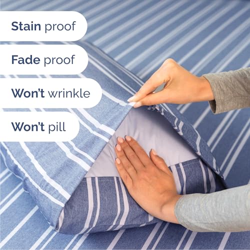 Image of Cal King 6 Piece Bed Sheet Set - Breathable & Cooling Sheets - Blue Stripes | Ultra-Soft Hotel Luxury Bedding Set with 8-16 Inch Deep Pockets, 1 Flat & 1 Fitted Sheet & 4 Pillowcases, Wrinkle & Fade Free