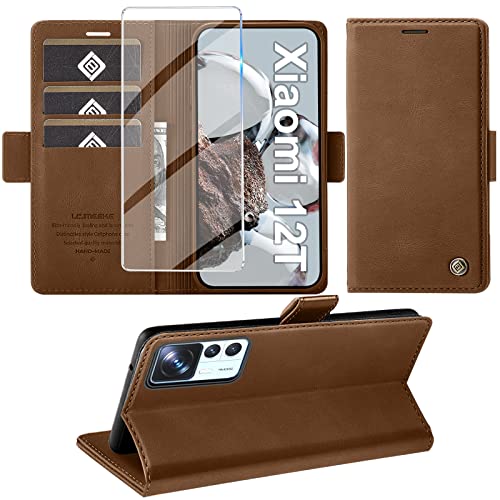 Xiaomi 12T 5G housse portefeuille marron antichoc Giyer avec film protection écran intégré