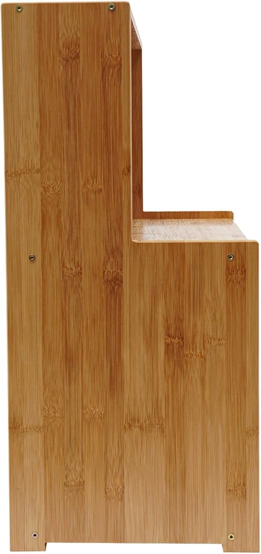 Armoire de cuisine, armoire de rangement pour plan de travail avec double couche et plan de travail ouvert, organisateur de placard en bambou, tiroirs transparents, 55 x 28 x 61 cm, couleur