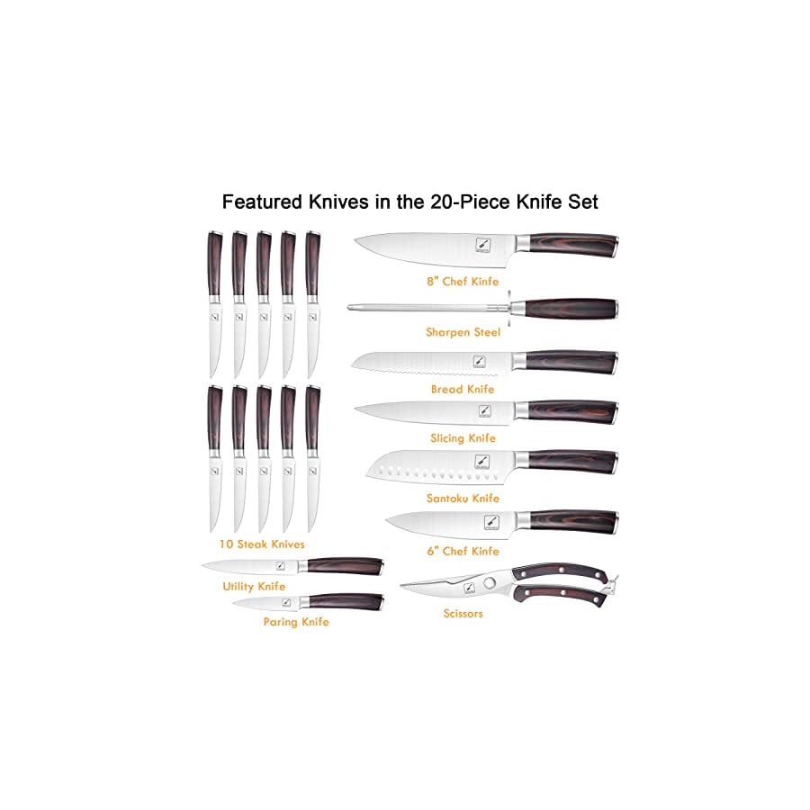 imarku Knife Set, 20-Pieces Premium Kitchen Knife Set, Japanese High Carbon Steel Knife Set with Block and 2 Pull-away Steak Knife Block Set, Best Gifts