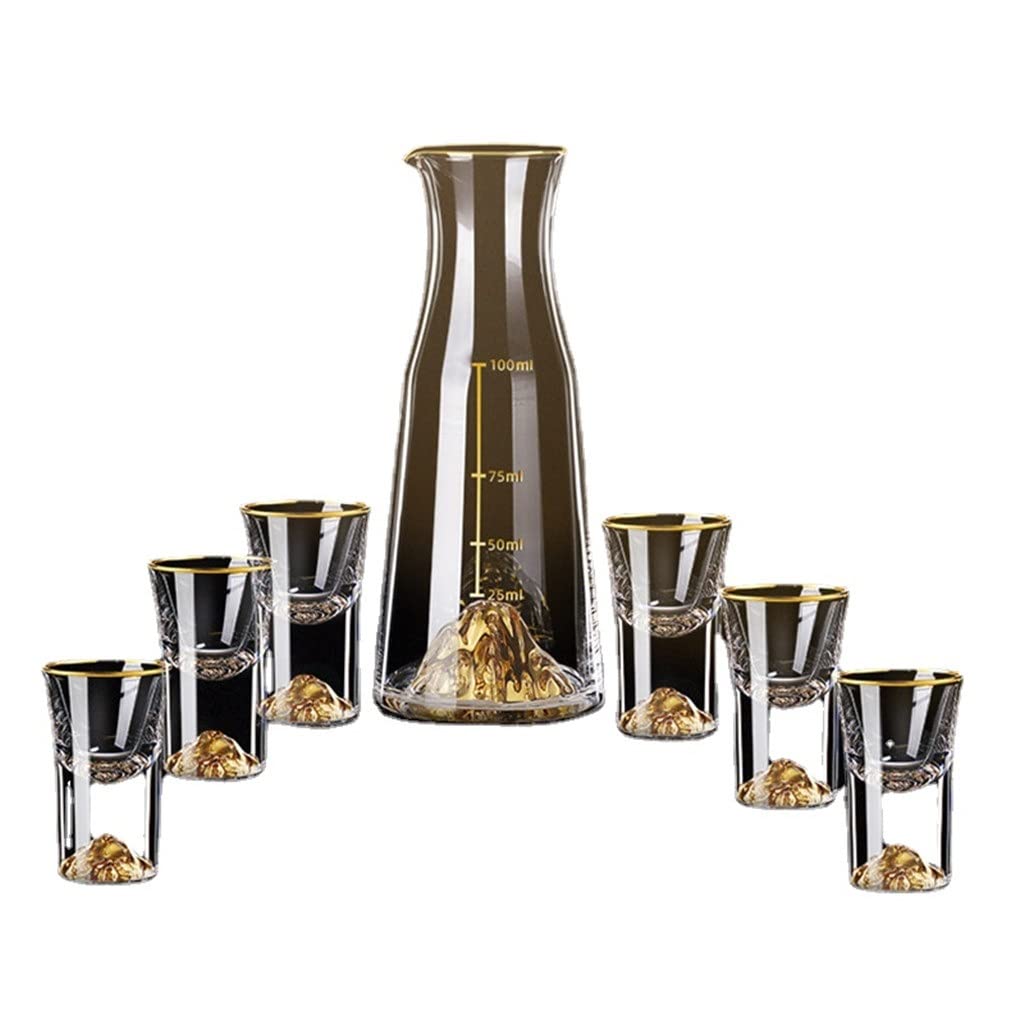 Bicchiere da vino trasparente Set di bicchieri da vino Fiaschetta da sette pezzi Whisky Rum Vodka Spirit Glass Family Party Bar Set da vino (set da 7 pezzi taglia unica)