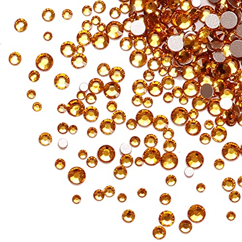 Jollin 3456 Piezas del Strass Abalorios Cristal Vidrio pedrería Espalda Planas Gemas Diamantes Para Uñas Arte 6 Tamaño S4~S12, Topaz
