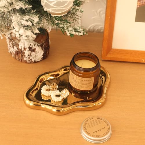 Image of CCINPPY Ceramic Jewelry Tray Trinket Dish, Decorative Cloud Vanity Key Tray for Women, Ring Holder Dish, Cute Jewelry Plate Bowl Room Decor Aesthetic, Gold, Medium