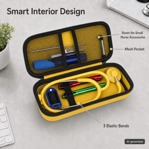 Image of Stethoscope Case for 3M Littmann Classic III Monitoring /Lightweight II S.E /Cardiology IV Diagnostic /for MDF Acoustica Stethoscopes, Holder for Nurse Doctor Essentials & Medical Accessories, Yellow