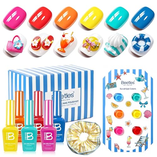 Image of Beetles Neon Gel Nail Polish - Beetles Summer Voyage Sunstripe Summer Nails, 6 Colors Rainbow Gel Nail Polish Set, Soak Off UV LED Bright Rainbow Neon Nails, Long-Lasting Manicure Salon for Holiday