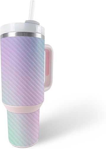 MightySkins - Funda de fibra de carbono compatible con vaso Stanley The Quencher H2.0 FlowState de 40 onzas, algodón de azúcar, acabado de fibra de disponible en Yaxa Colombia