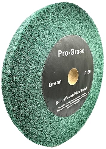 Image of 10 inch x 1 inch Green P180 Non-Woven Bench Grinder Polishing Burnishing Satin Finishing Flap Brush Wheel for Aluminum Copper Metal Golf Club Refurb, Compatible for 1 /2 inch, 5 /8 inch, 3 /4 inch, 1-1 /4 inch Shaft