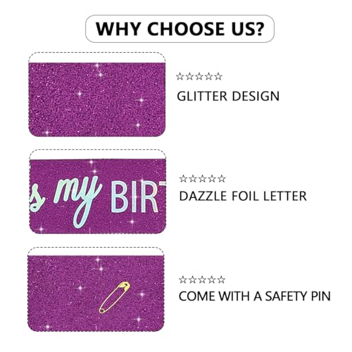 Image of Vuzvuv It's My Birthday Birthday Sash, Glitter Birthday Sash with Foil Letters Birthday Party Decor for Women, Girls