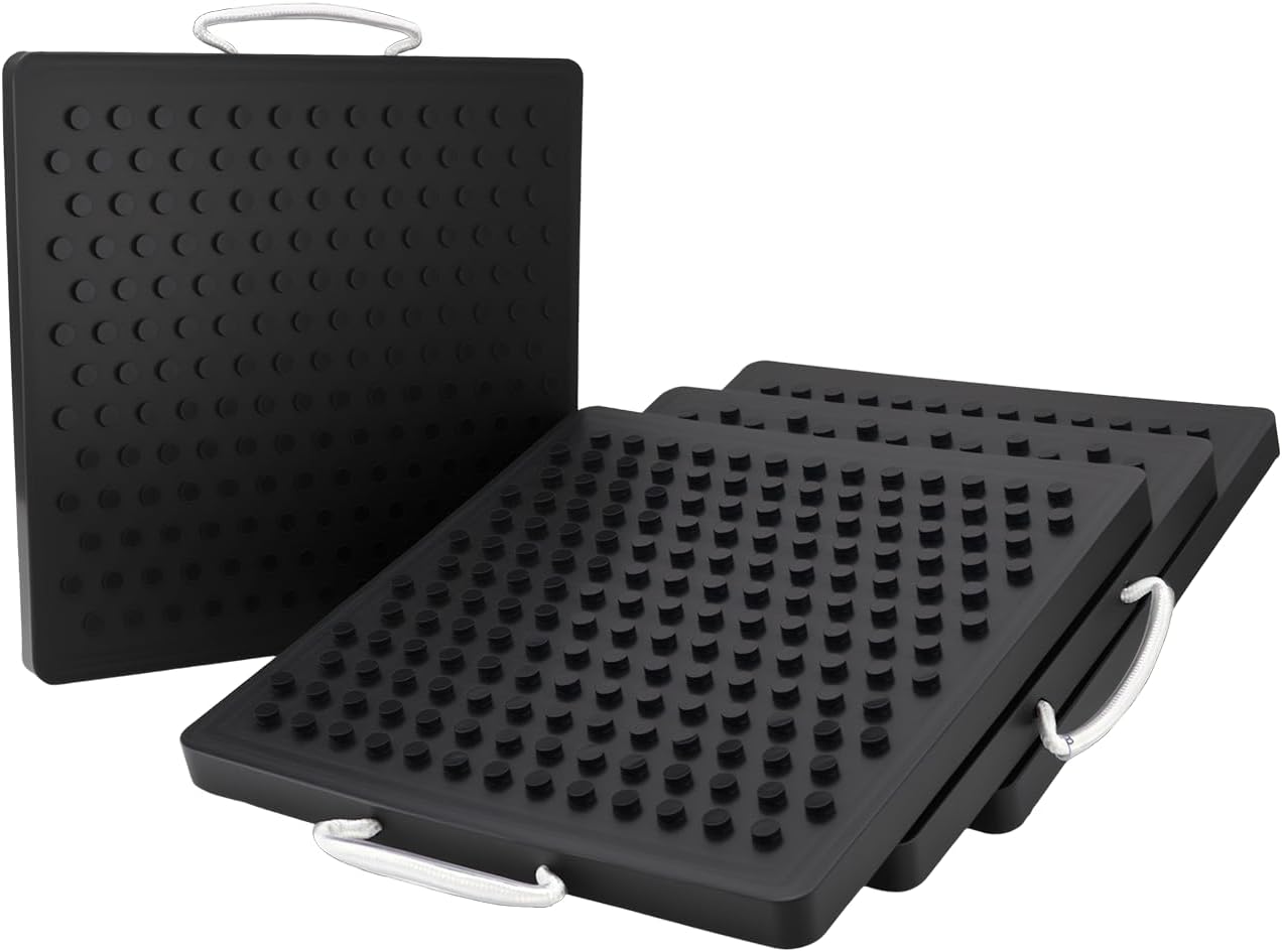 Extra Large RV Stabilizer Jack Pads, 12" x 12" x 1" Industrial Strength RV Jack Pads with Handle, Non-Slip Leveling Blocks for Soft Ground, Gravel, Asphalt, 4-Pack Black