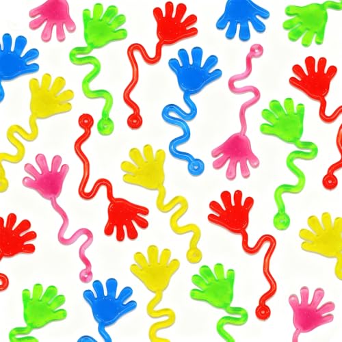 12 Pcs Sticky Hands Colorful Stretchy Fun Sticky Hands Toy Sensory Stress Relief Sticky Hand Toys for Party Bag Fillers Classroom Prizes Rewards Tool Parcel Gifts(Assorted Colours)