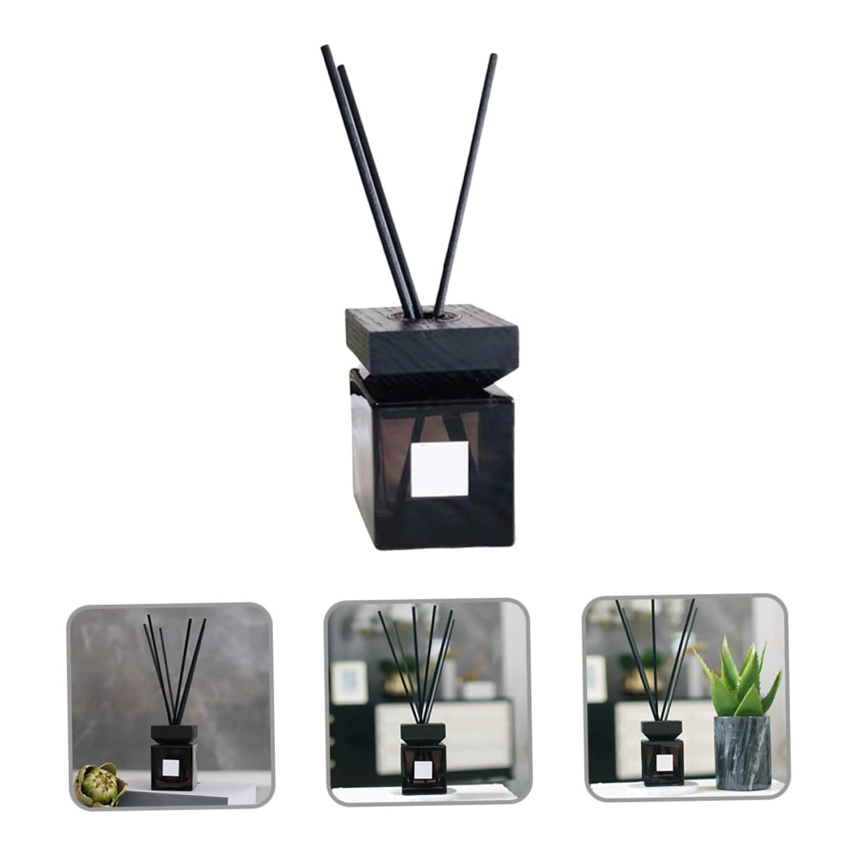 Set Diffusore per Aromaterapia 200Ml Bottiglia in Vetro Coperchio in Legno e Bastoncini di Rattan Decorazione Casa Bagno Soggiorno Bottiglia per Oli Essenziali e Fragranze