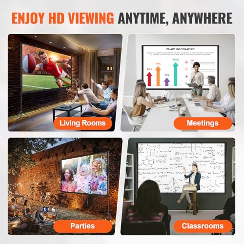 Image of VEVOR Projector Screen with Stand, 120 inch 16:9 4K 1080 HD Outdoor Movie Screen with Stand, Wrinkle-Free Projection Screen with Tripods and Carry Bag, for Home Theater Cinema Backyard Movie Night