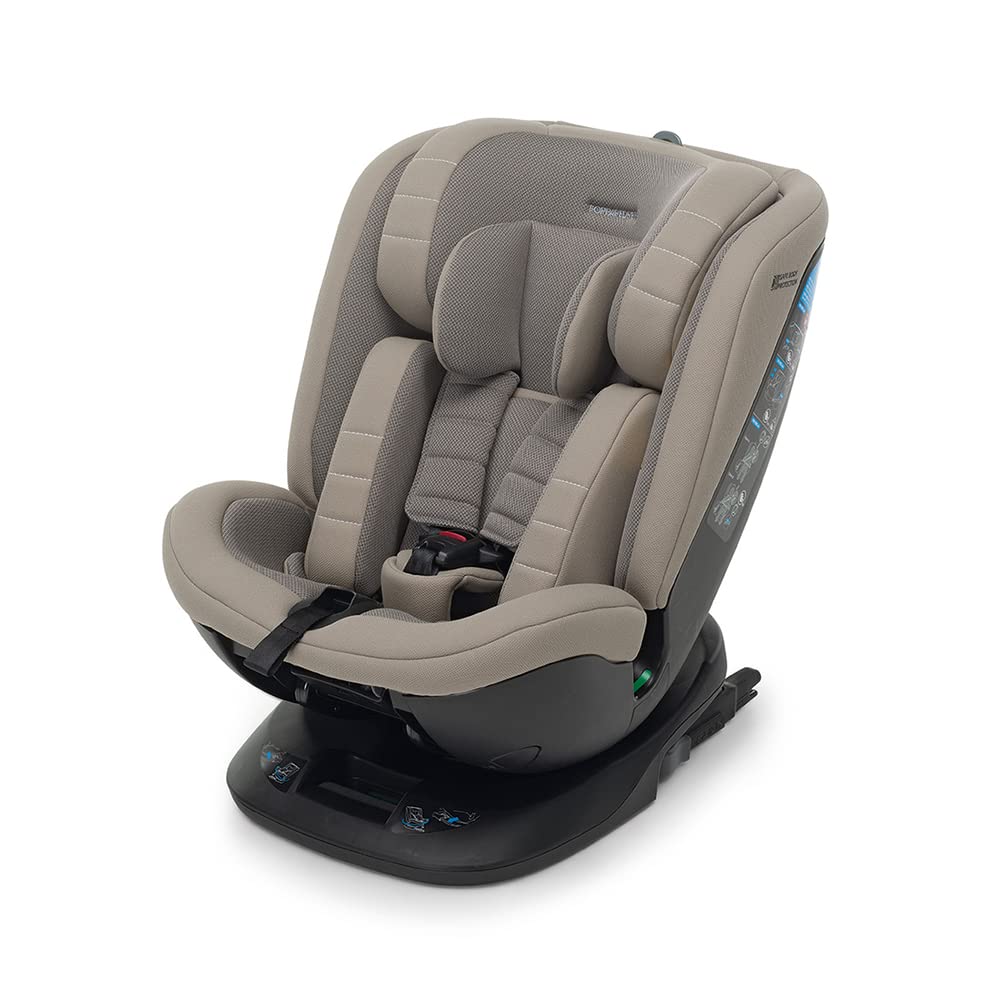 Foppapedretti Seggiolino Auto Clock I-Size, Seduta Girevole a 360°, per bambini da 40 a 150 cm di altezza, 0-12 anni, conforme ECE R129, Fissaggio Dualfix (Isofix e non), Safe Body Protection, Desert