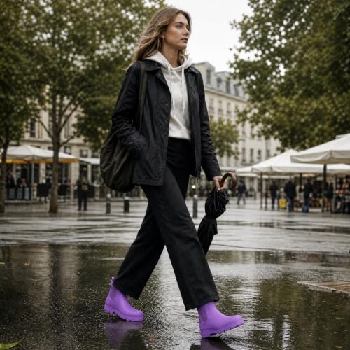 Image of planone Women's Fashion Waterproof Short Chelsea Rain Boots Durable Non Slip Ankle Rubber Boots Work Booties Lightweight Outdoor Garden Shoes with Removable Insole