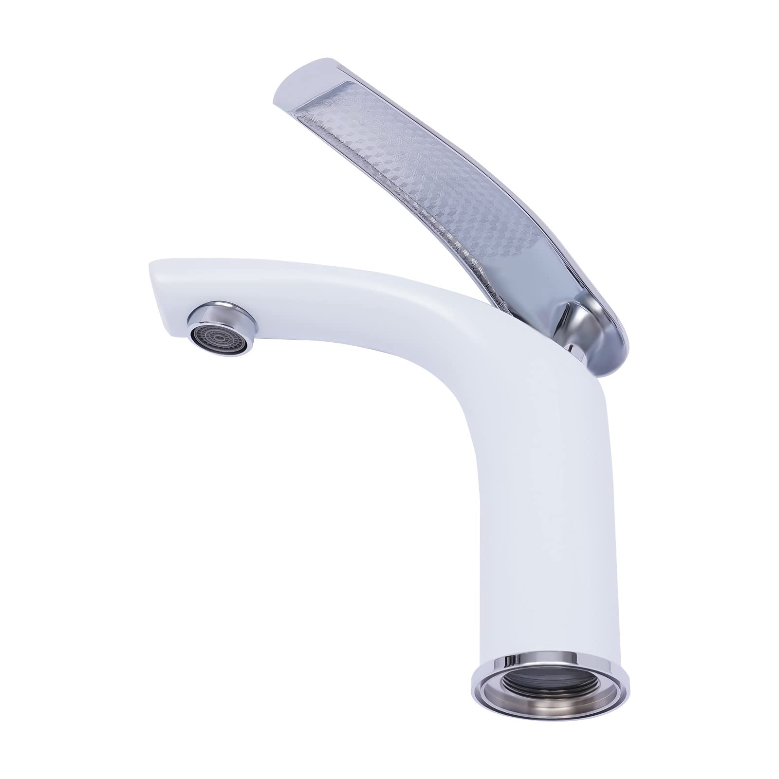 Mitigeur lavabo salle de bain blanc chrome, robinet monocommande moderne vasque