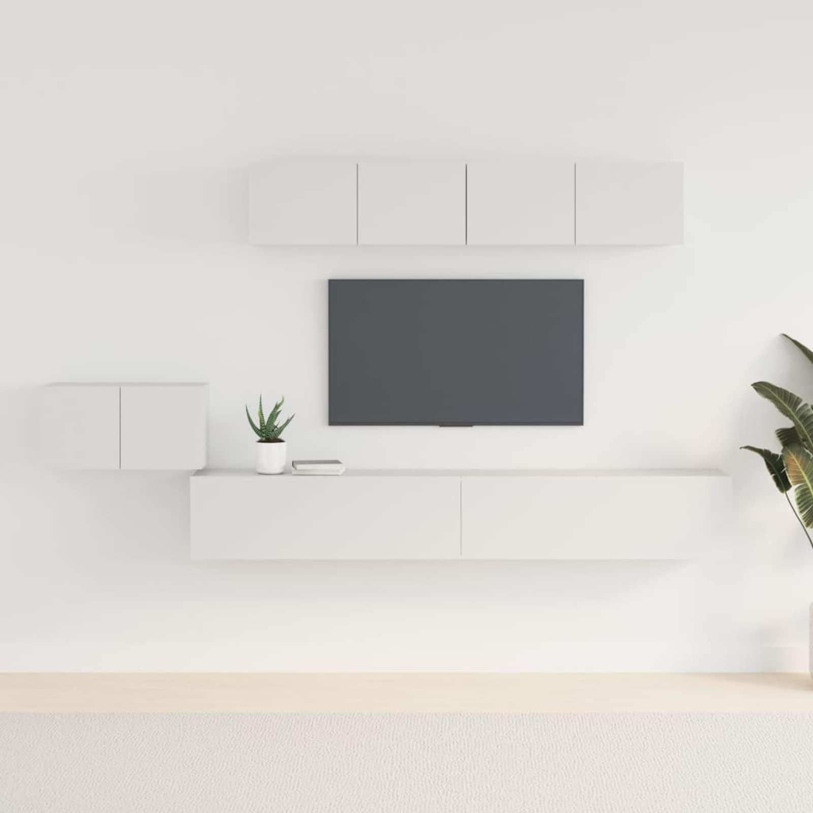 Tidyard Estantería de TV Flotante Mueble de TV Colgante,Estante para TV, Mesa de Centro Flotante Consola de Pared,Mueble para TV,Soporte para TV,5 Piezas Madera contrachapada Blanco 2#