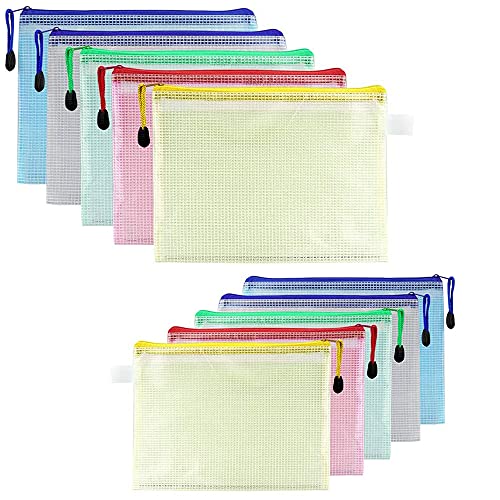 10 Piezas Bolsa de Malla con Cremallera, Sobres de Archivo Transparentes, Carteras Carpetas de Documentos, Bolsas de Archivos con Cremallera, Utiliza para Organizar Documentos, Libros, Papelería