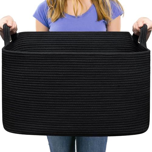 Cesta de almacenamiento, cesta para la colada con asas, cesta trenzada, cesta de lavandería trenzada, cestas de almacenamiento, cestas cuadradas, negro, 21,6 x 14,9 x 11,8 cm, contenedor organizador
