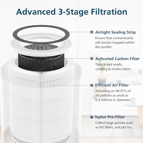 Image of TPAP001 Replacement Filter for TOPPIN TPAP001 Comfy Air C2 Air Purifier | 3-in-1 Efficient Air Filter, Part # TPFF001【Not Fit Kokofit KJ510B & TPAP002 TPAP004 TPAP005】