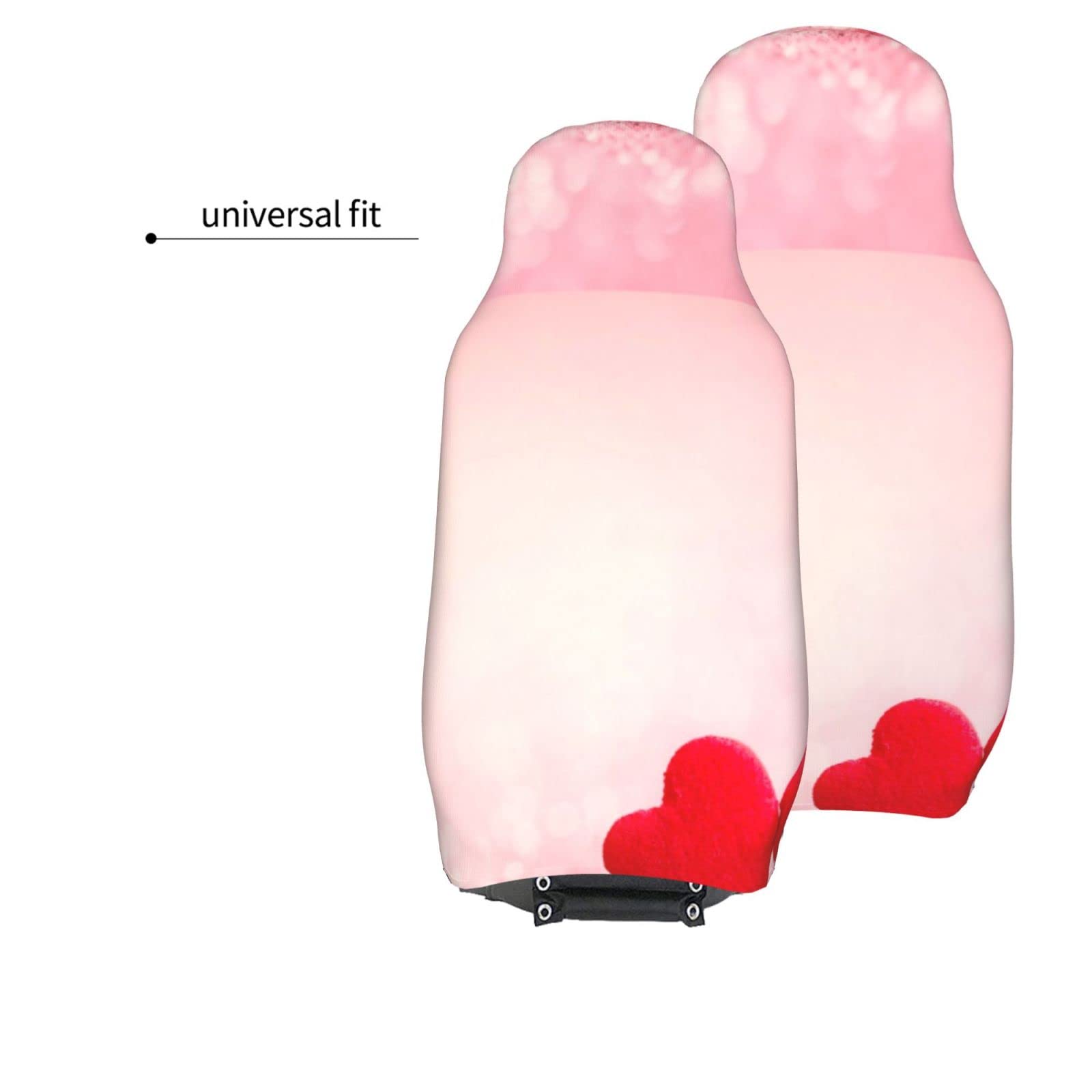 BAFAFA Autositzbezüge-Set, mit rotem Herz, Rosa, mit Glitzer, bedruckt, universal, Auto-Sitzbezüge, Schutz, Autozubehör, passend für Auto, SUV, Limousine, LKW – 2 Stück