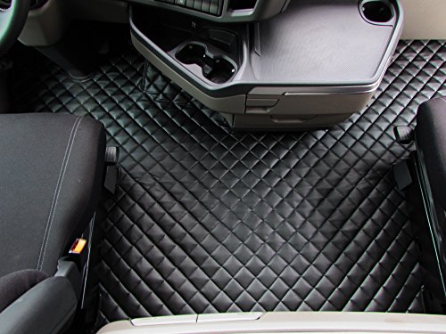 Set Tappetini Auto In Ecopelle Blu + Copertura Motore Per Scania R 2014-2016 Automatico - Guida A Sinistra, 4 Pezzi