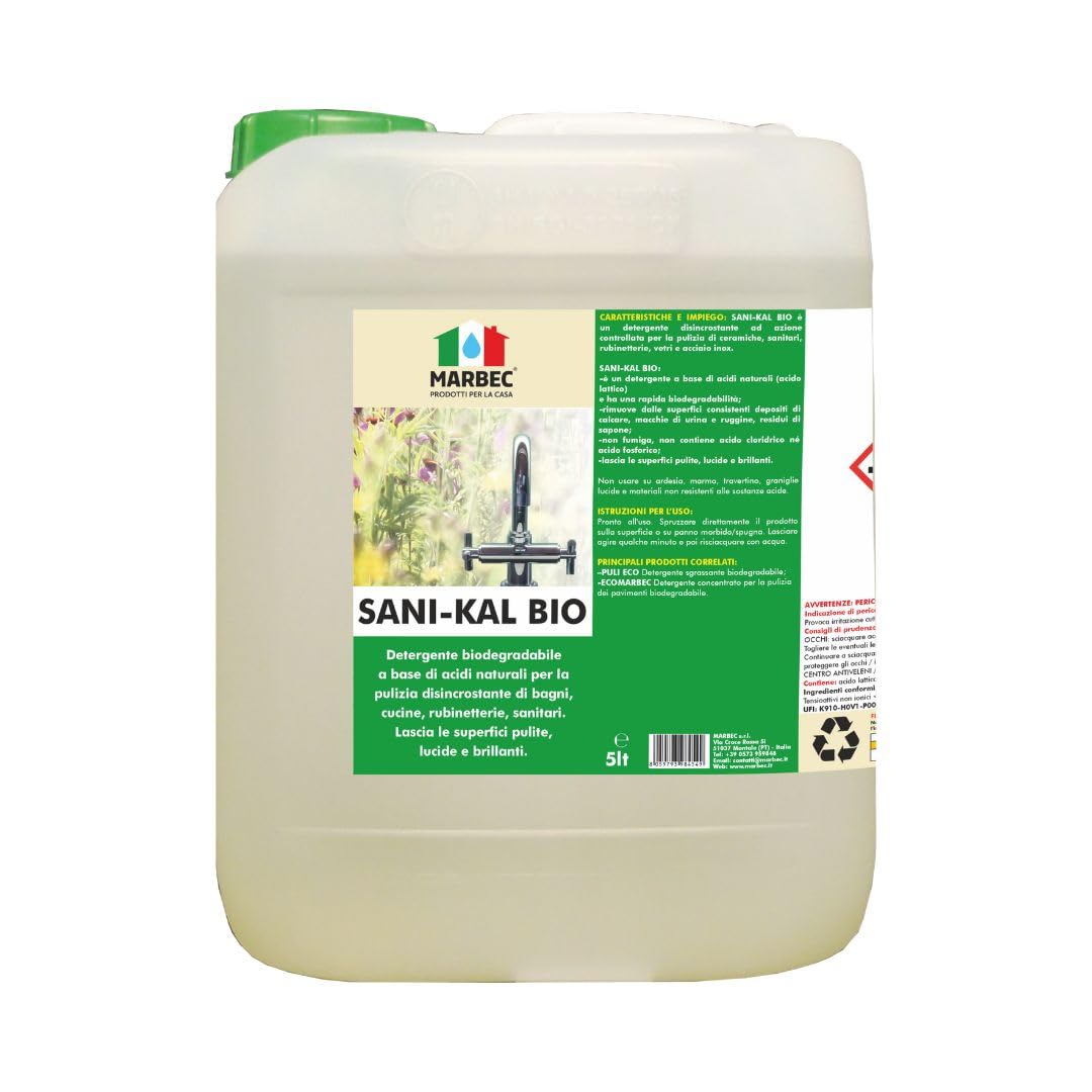 MARBEC SANI-KAL BIO 5LT Reiniger auf Basis natürlicher Säuren zur entkalkenden Reinigung von Bädern, Küchen, Armaturen und Sanitärarmaturen.